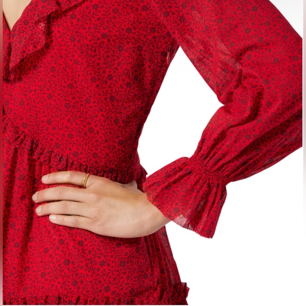 Joie Adanson Mini French Girl Red Dress in True Red Frilly Plum Perfect Sz Small - Picture 3 of 9